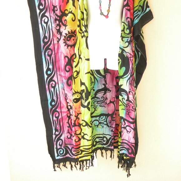 CD688 Tie Dye Batik Plus Open Kaftan Open Cover Up Maxi Cardigan fit up to 5X - Picture 2 of 2
